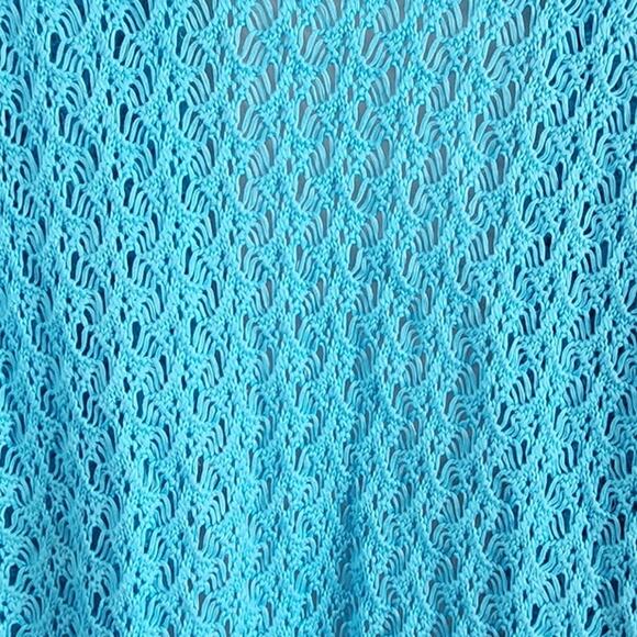 Sigrid Olsen Cardigan Sweater Womens Large Open Weave Aqua Blue Crochet - Picture 9 of 9